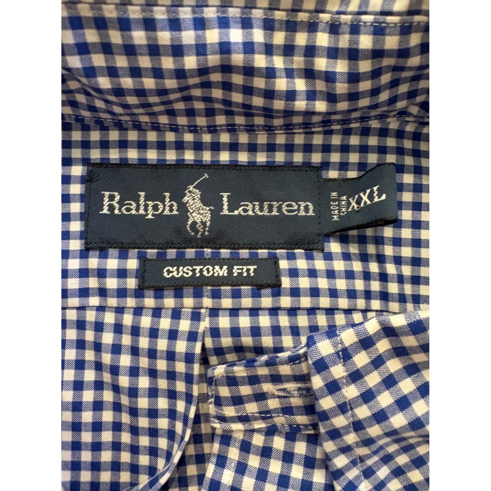 Ralph Lauren Mens XXL Custom Fit Gingham Button Down Shirt Blue White Preppy - Picture 3 of 10